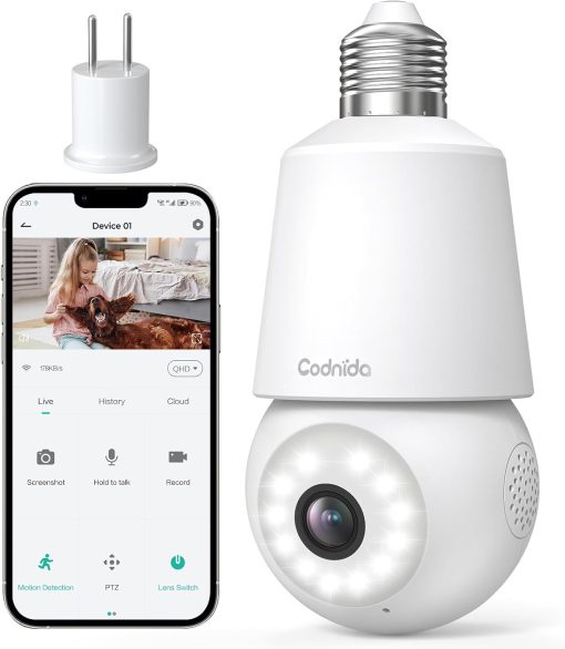CAMERA E27 BULB CAM 2K (3MP) PTZ 340/90? LED 3W IR MIC/SPEAK WIFI