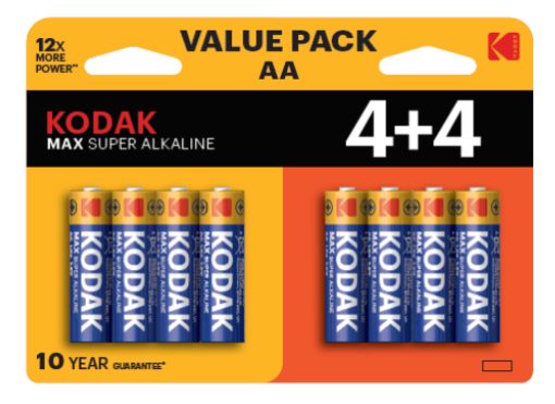 BATTERIA AA 1,5V LR6 KODAK MAX ALCALINE 8PZ